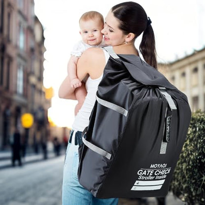MOYAQI Stroller Travel Bag for Airplane, Gate Check Bag Backpack with Durable Nylon,Adjustable Carry Straps,Infant Carriers & Booster Seats (Black) - color: Black