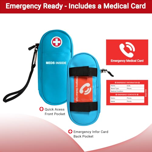 EpiPen Carry Case Insulated, Travel Medical Bag with YKK Zipper, Hold 2 Epi Pens or Auvi-Q, Anti-Histamine, Asthma Inhaler, Allergy Medicines, Emergency Medication Organizer Pouch, Blue - color: Blue