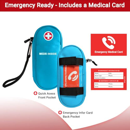 EpiPen Carry Case Insulated, Travel Medical Bag with YKK Zipper, Hold 2 Epi Pens or Auvi-Q, Anti-Histamine, Asthma Inhaler, Allergy Medicines, Emergency Medication Organizer Pouch, Blue - color: Blue