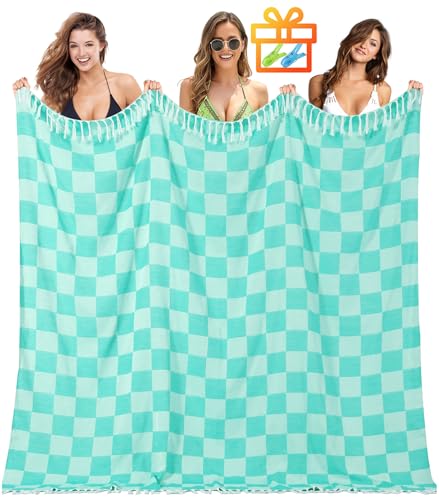 Antfuny Giant Beach Towel Blanket Autumn Outing Stuff for Women & Men Road Trip Camping Gear Ship Cruise Gear Must Haves Extra Large XXL Aqua Plain Pattern Airplane Accessories Travel Gadgets - color: Xxl Aqua Plain(208cm*225cm), size: XX-Large
