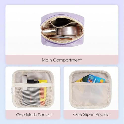 Wandering Nature Small Makeup Bag for Purse Mini Make up Pouch Cute Cosmetic Pouch for Women with Slip-in Pockets Eco Vegan Leather, Purple - color: A2: Purple