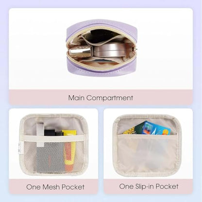 Wandering Nature Small Makeup Bag for Purse Mini Make up Pouch Cute Cosmetic Pouch for Women with Slip-in Pockets Eco Vegan Leather, Purple - color: A2: Purple