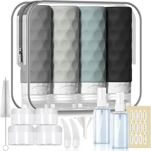Silevoler 16pack Travel Bottles for Toiletries, TSA Approved Travel Size Containers Set, Leak Proof Refillable Liquid & Creams Toiletries Accessories Kit W/Toiletry Bag (Gray) - color: Gray