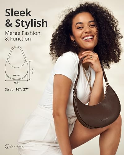 Vantamo Crescent Bags For Women with RFID Protection, Half Moon Clutch Purses for Women with Anti-Theft Clip for Extra Safety - color: Coffee