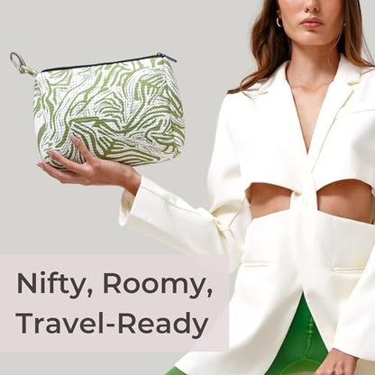 POPUPS Large Makeup Bag with Zipper - Waterproof Neoprene Cosmetic Bag 7.7 x 10.75 x 5 inches - color: Print Serengeti Green