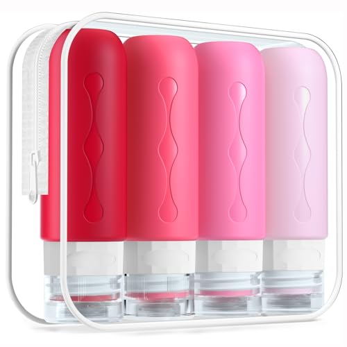 Gemice Travel Bottles for Toiletries Tsa Approved Travel Size Containers BPA Free Leak Proof Tubs Refillable Liquid Travel Accessories for Cometic Shampoo and Lotion Soap - color: Pink, size: 3oz (90ml)