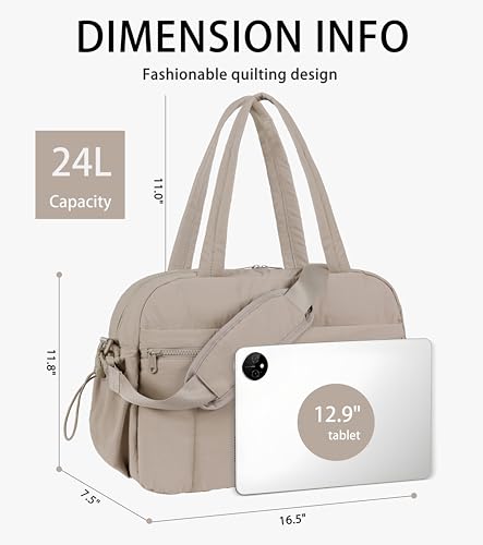 Lightweight Travel Duffle Bag for Women, Quilted Puffy Weekender with Wet Pocket for Gym, Overnight, Personal Item Carry On, Camel - color: Camel