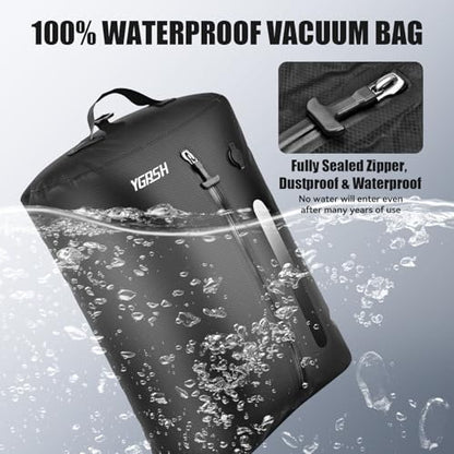 Vacuum Bags for Travel, Waterproof Compression Bags with Wireless Lockable Pump, Reusable Vacuum Packing Cubes Compatible with Suitcase, Luggage, Backpack (1, Black, 36L)