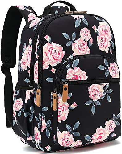 Leaper Water-resistant Floral Laptop Backpack School Travel Bag Bookbags Satchel - color: Black-pink Flower [8005up], size: X-Large