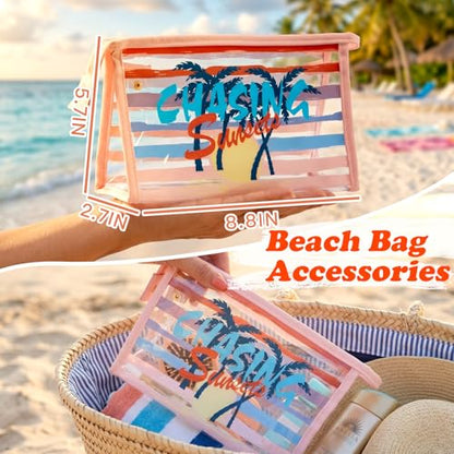 COSHAYSOO Sunscreen Bag Clear Makeup Toiletry Pouch Beach Vacation Essentials for Women Teen Girls Trip Gifts Summer Pool Travel Must Have Accessories Waterproof Stuff - color: Multi-Chasing Sunsets