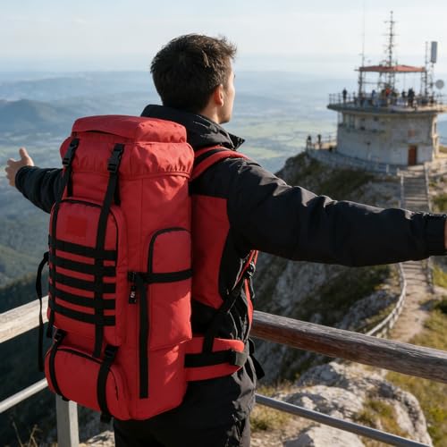 Hiking Backpack for Men 70L/100L Camping Backpack Military Rucksack Molle 3 Days Assault Pack for Climbing | Camping Backpack - color: 70l-red