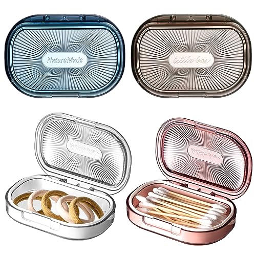 Kigley 4 Pcs Hair Tie Container Small Portable Travel Cotton Swab Holder Dispenser with Lid Plastic Box Storage Containers for Small Items, 3.94 x 2.76 Inch (4 Colors) - color: Pink, Blue, White, Gray