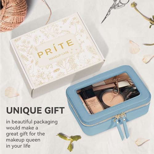 Prite Clear Makeup Bag Cosmetic Organizer Case Waterproof Travel Toiletry Bag Skincare Pouch with Golden Zipper(Blue) - color: Blue, size: Standard - Single Layer