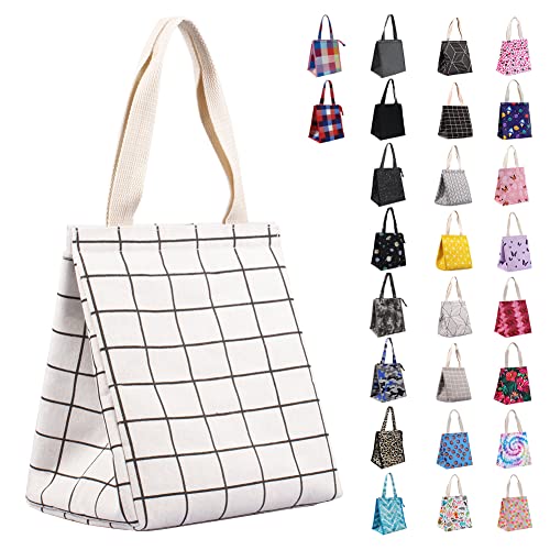 iknoe Insulated Lunch Bag for Women & Adults, 9L Foldable Wide-Open Cooler Bag with Pockets, Leakproof & Portable, for Picnic, Office, Beach(White grid) - color: White Plaid, size: Velcro Closure