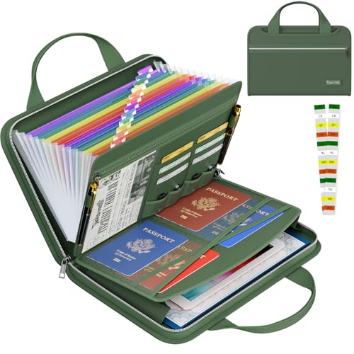 Tamfile Fireproof Accordion File Organizer with Handle, 13 Pocket Transparent Expanding File Folder (Green with Handle, 14.3" x 9.8" (Colour Pocket)) - color: Green, style: Colour Pocket