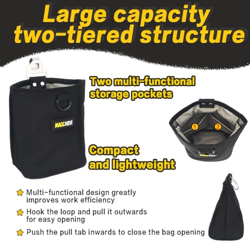 [MAGG HEVI] Nail & Screw Pouch with Belt Clip, Tools Organizer Pouch Bag with Snap Spring Closure for Men, Electrician, Carpenter, HVAC Tech, Technician, Handy Man, Plumber and Contractor - size: Small Snap Closure
