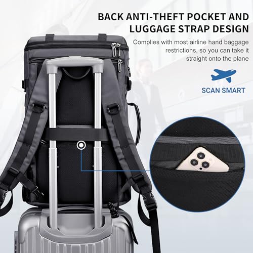 WITZMAN Travel Backpack for Men Large 3 in 1 Convertible Airline Approved Carry-on Luggage Backpack(B715 Silvery Grey) - color: Silvery Grey
