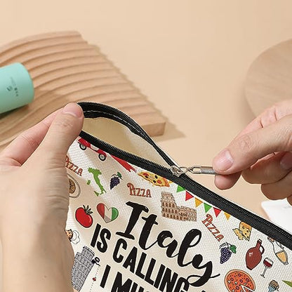 DJHUNG Italy Travel Cosmetic Bag - Italy Themed Gifts for Women, Friends, Sister, Bachelorette Party Favors, Girls Trip