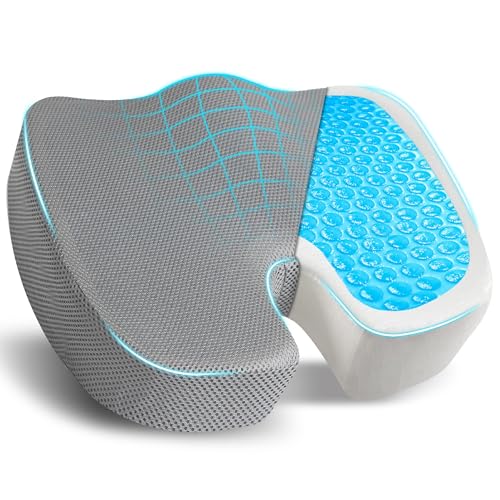 EcoNour Gel Seat Cushion for Tailbone Pain Relief | Computer Chair Cushion for Back Pain | Office Chair Gel Cushion for Coccyx | Ergonomic Anti-Slip Cushion for Sciatica & Lower Back Pain (Gray) - color: Grey
