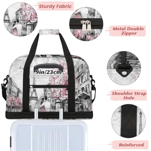 Eiffel Tower Foldable Travel Duffel Bag, Expandable Sports Gym Bag with Shoes Compartment Weekender Overnight Totes Bags for Women Men - color: Eiffel Tower