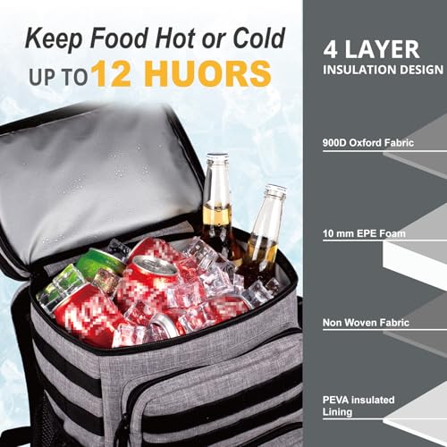 Tactical Backpack Cooler,Soft Lightweight Leakproof Cooler Backpack,Insulated Cooler Bag,Portable Soft Cooler Bag Waterproof for Beach, Travel, Camping, Picnic, Hiking - color: Gery