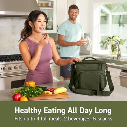 Bentgo Prep Deluxe Insulated Multimeal Bag - Lunch Box Bag, Holds 5 Meals, Premium Insulation up to 8 Hrs, Durable, Water-Resistant - Large Capacity For Adult Meal Prep (Olive Green) - color: Dark Green