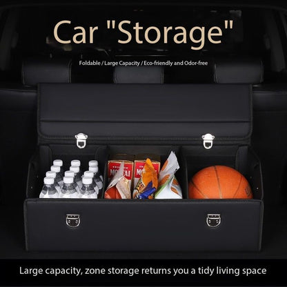 Leather Storage Box Car Trunk Organizer for Trunk SUV Sedan, Leather Foldable Storage Box with Lid (Black 20.9" L*12.2" W*11.8" H) - size: Black 20.9"L*12.2"W*11.8" H