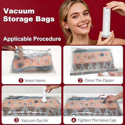 Rechargeable Wireless Pump Travel Vacuum Storage Bags Set, 9 Pack (9M) Portable Space Saver Bags for Travel & Home, Vacuum Compression Packing Seal for Clothes, Blankets, Home Seasonal Storage Bags - size: 9 Pack (9M)