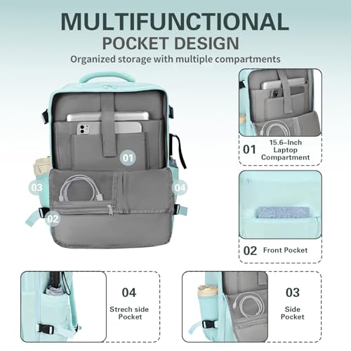 Carry On Backpack for Women & Men – Airline Approved Underseat Size, 15.6" Laptop Compartment, TSA-Friendly 180° Opening, Anti-Theft Business Travel Backpack with Trolley Sleeve (Blue, Large) - color: Blue, size: Large