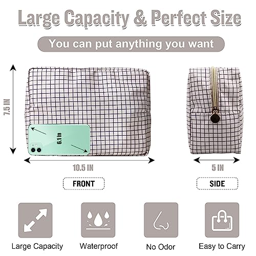 Nylon Large Checkered Makeup Bag Travel Pouch for Women, Big Preppy Makeup Bag Cute Cosmetic Zipper Pouch Purse,Waterproof Toiletry Bag Clutch Makeup Brush Organizer Pouch for Ladies Girls(Checkered) - color: Checkered, size: Large