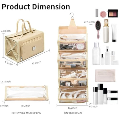 ROYALFAIR Roll Up Makeup Bag, Travel Toiletry Bag for Women with 4 Clear TSA Approved Pouches, Hanging Travel Organizer, Folding Cosmetic Bag for Men and Women (khaki) - color: khaki