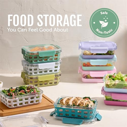 Ello Duraglass 3.4 Cup Meal Prep Sets 10Pc, 5 Pack Set- Glass Food Storage Container with Silicone Sleeve and Airtight BPA-Free Plastic Lids, Dishwasher, Microwave, and Freezer Safe, Olive Tree - color: Olive Tree