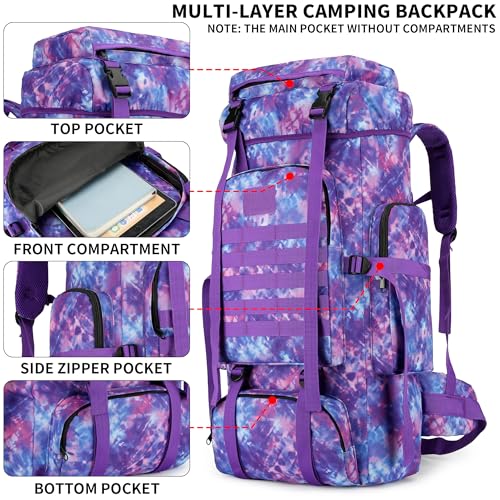 Hiking Backpack for Men 70L/100L Camping Backpack Military Rucksack Molle 3 Days Assault Pack for Climbing | Camping Backpack - color: 70l-purple Tie-dye
