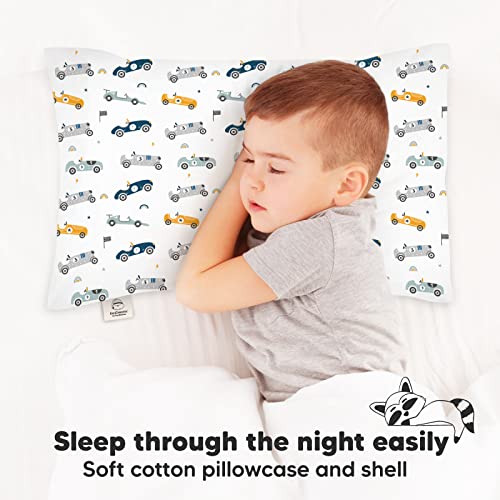 KeaBabies Organic Toddler Pillow with Pillowcase, Jumbo 14X20 - Soft Cotton Toddler Pillows for Sleeping - Machine Washable - Perfect for Travel, Toddler Bed Set (Racecars) - color: Racecars