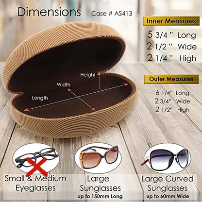 MyEyeglassCase® Large Hard Sunglasses Case | fits Large curved Sunglasses, with microfiber bag and cleaning cloth - color: Tan Corduroy