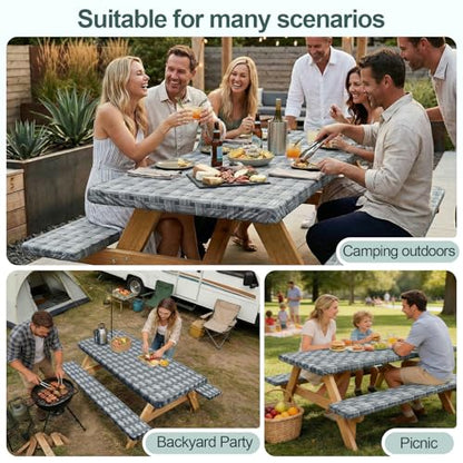 Picnic Table Cover with Bench Covers Camping Essentials Waterproof Windproof Camping Tablecloth with Drawstring Bag, Fitted Rectangle Tables and Seats, 72in, Dark Gray - color: Dark Gray, size: 72in