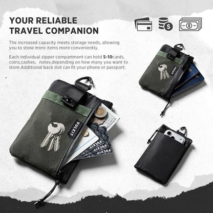 VULKIT RFID Blocking Travel Wallet for Men, Water Resistant Passport & Phone Holder with Detachable Lanyard and Key Ring, Lightweight Zipper Travel Wallet - color: Army Green Black