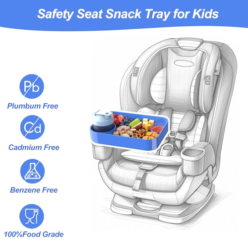 Car Seat Snack Tray for Kids, Mess-Free Square Travel Tray Cup Holder Snack Tray, Durable Car Food Tray for Toddlers, Universal Fit Kids Travel Road Trip Essentials (1, Blue) - color: blue