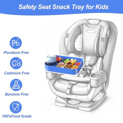 Car Seat Snack Tray for Kids, Mess-Free Square Travel Tray Cup Holder Snack Tray, Durable Car Food Tray for Toddlers, Universal Fit Kids Travel Road Trip Essentials (1, Blue) - color: blue