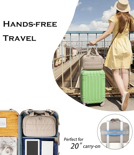 Travel Toiletry Bag for Women, Large Wide-open Puffy Cosmetic Makeup Bag with Wet-Dry Separation, Multi-Pocket Organizer with Carry Handle for Toiletries, Cosmetics, Essentials, Camel - color: Camel