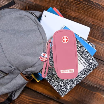 Jayour EpiPen Medical Carrying Case Insulated, Travel Medication Organizer Bag Emergency Medical Pouch, Fits 2 EpiPens, Asthma Inhaler, Anti-Histamine, Auvi-Q, Allergy Medicine Essentials (Pink) - color: Pink