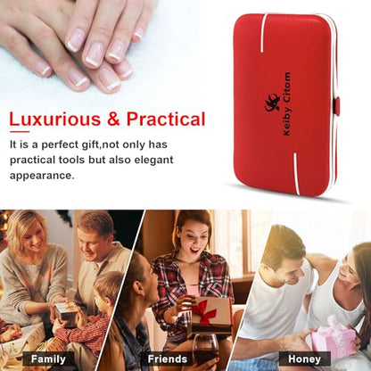Manicure Set, Travel Mini Nail Clippers Kit Pedicure Care Tools, 10pcs Stainless Steel Grooming kit (Red) - color: Red