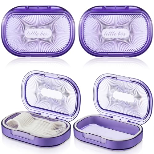 Kigley 4 Pcs Hair Tie Container Small Portable Travel Cotton Swab Holder Dispenser with Lid Plastic Box Storage Containers for Small Items, 3.94 x 2.76 Inch (Purple) - color: Purple