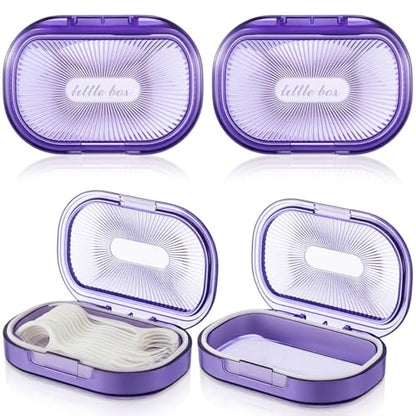 Kigley 4 Pcs Hair Tie Container Small Portable Travel Cotton Swab Holder Dispenser with Lid Plastic Box Storage Containers for Small Items, 3.94 x 2.76 Inch (Purple) - color: Purple