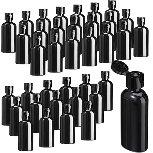 Domensi 36 Pcs Black Travel Bottles with Flip Cap Plastic Travel Toiletries Bottles Portable Leak Proof Squeeze Container Refillable Empty Cosmetic Container for Liquid Shampoo Lotions (2 oz,Black) - size: 2 oz