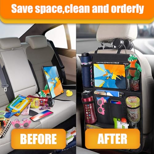ZIMISI Car Backseat Organizer, Oxford Cloth Kick Mats Back Seat Protector with 9 Pockets & Clear Tablet Holder, Universal Waterproof Car Road Trip Essentials Storage Accessory (2PCS) - size: 2PCS