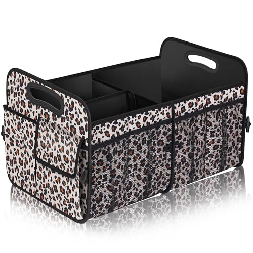 Femuar Car Trunk Organizer, Large Capacity Collapsible Trunk Storage with 11 Pockets, Waterproof, Non-Slip, Suitable for Car, SUV, Truck, Van, Jeep, Sedan, Leopard Print - color: Leopard print, size: Large