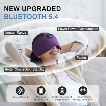 LC-dolida Sleep Mask with Bluetooth Headphones, Ice Silk Sleep Headphones with Bluetooth 5.4, Total Blackout Eye Mask for Sleeping, Sleep Soft Mask for Women Men, All Night Sleep, Travel(Purple) - color: Purple
