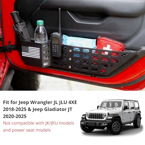 Metal Front Door Pocket Storage Box Compatible with Jeep Wrangler JL JLU 4XE 2018-2025 & Gladiator JT 2020-2025, Car Door Organizer Molle Panel, 2PCS