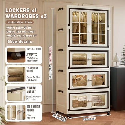 SunSettler Storage Cabinets with Lids, Stackable Storage with Wheels, Collapsible Storage with Doors, Home Office Dorm Organizer Essential - size: Tier 3+1